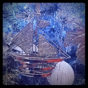 Pottery Barn Silver Sailboat Christmas Ornament